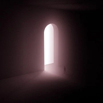 A man entering a portal